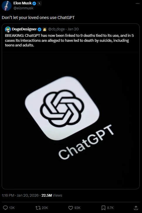 Elon Musk tweetea sobre el peligro de usar ChatGPT